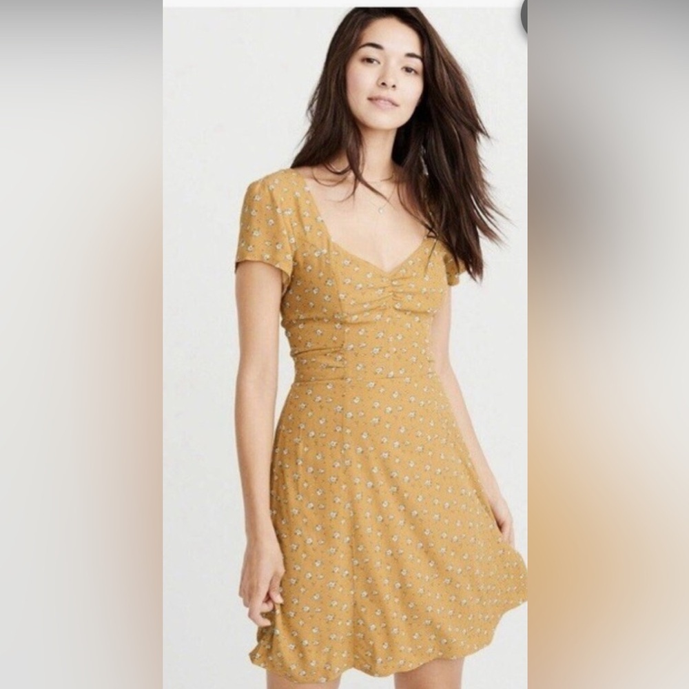 Abercrombie & Fitch Micro Floral Mustard Yellow Dress Size S
